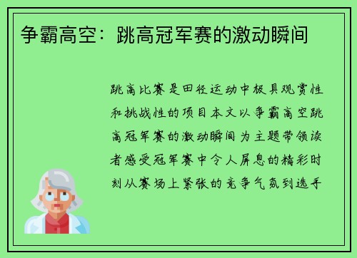 争霸高空：跳高冠军赛的激动瞬间